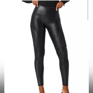 Spanx Faux Leather Black Moto Leggings - Size S